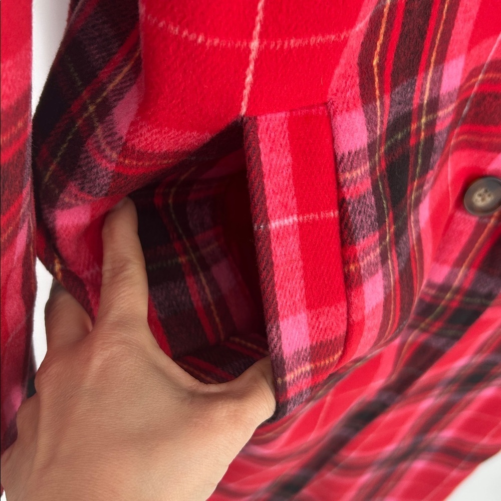 Old Navy Women’s Long Coat Red Tartan Plaid Oversized Soft Brushed Duster~L - Picture 4 of 11